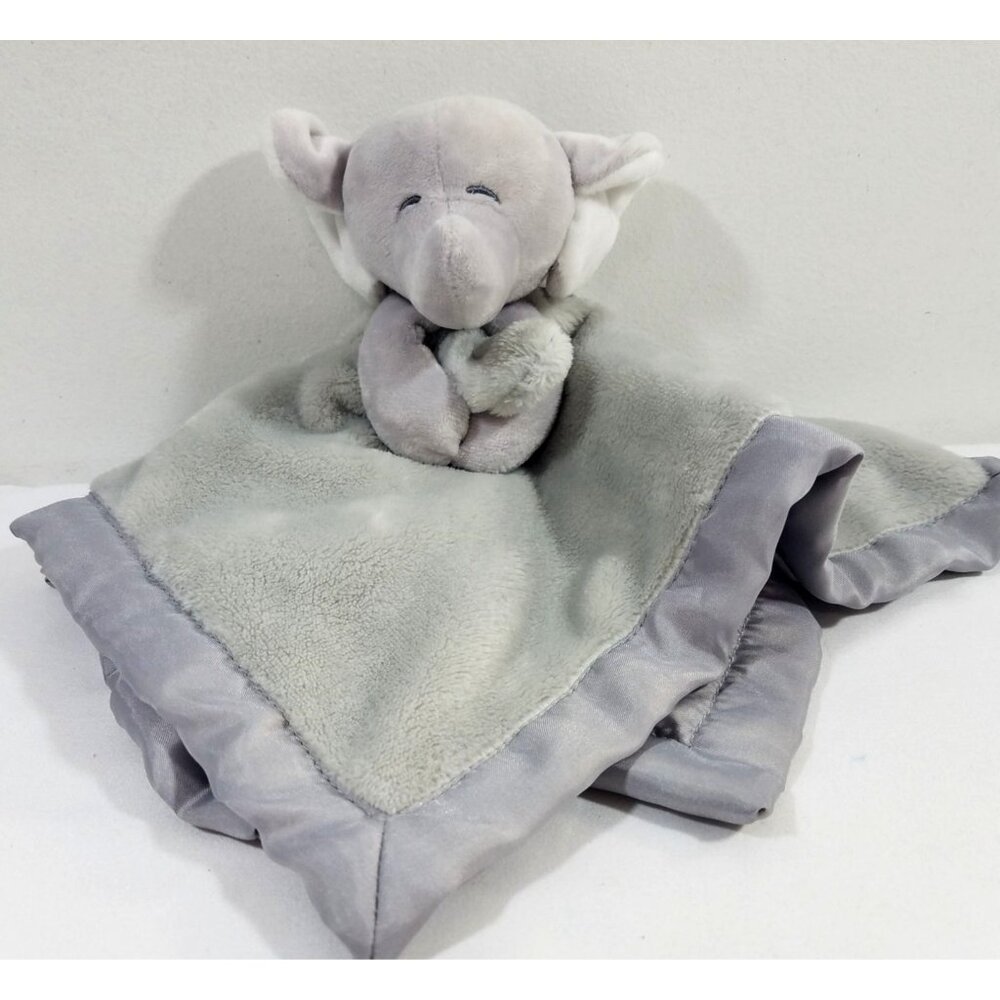 Carters Elephant Baby Lovey Security Blanket Grey With Satin Trim Soft Plush